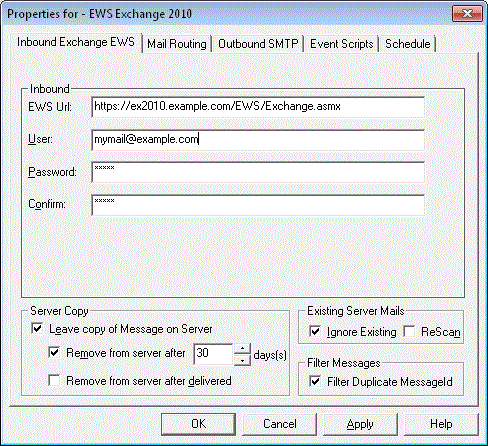 EWS Connection Settings