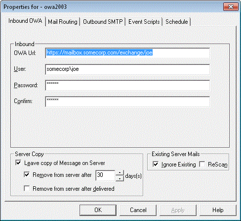 OWA Connection Settings